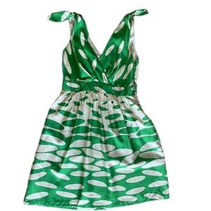 Collette green & white mod geometric silk sleeveless dress - Large.